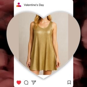 Shimmery Gold Metallic Sleeveless Swinger Style Flowy Dress LARGE